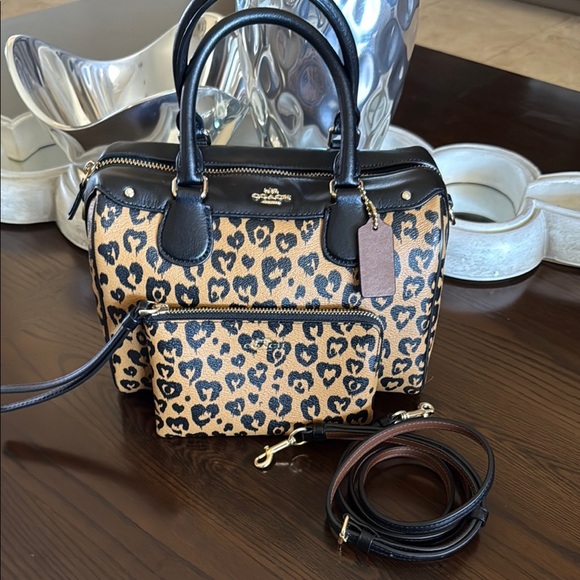 Coach Mini Bennet Satchel With Heart Leopard Print and Matching Wristlet - Picture 1 of 10